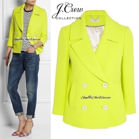J.Crew Collection NWOT neon wool blend double breasted peacoat *shop@iamwarrior - Picture 4 of 15